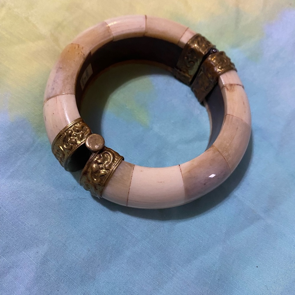 Vintage Indian bone brass and wood Bracelet